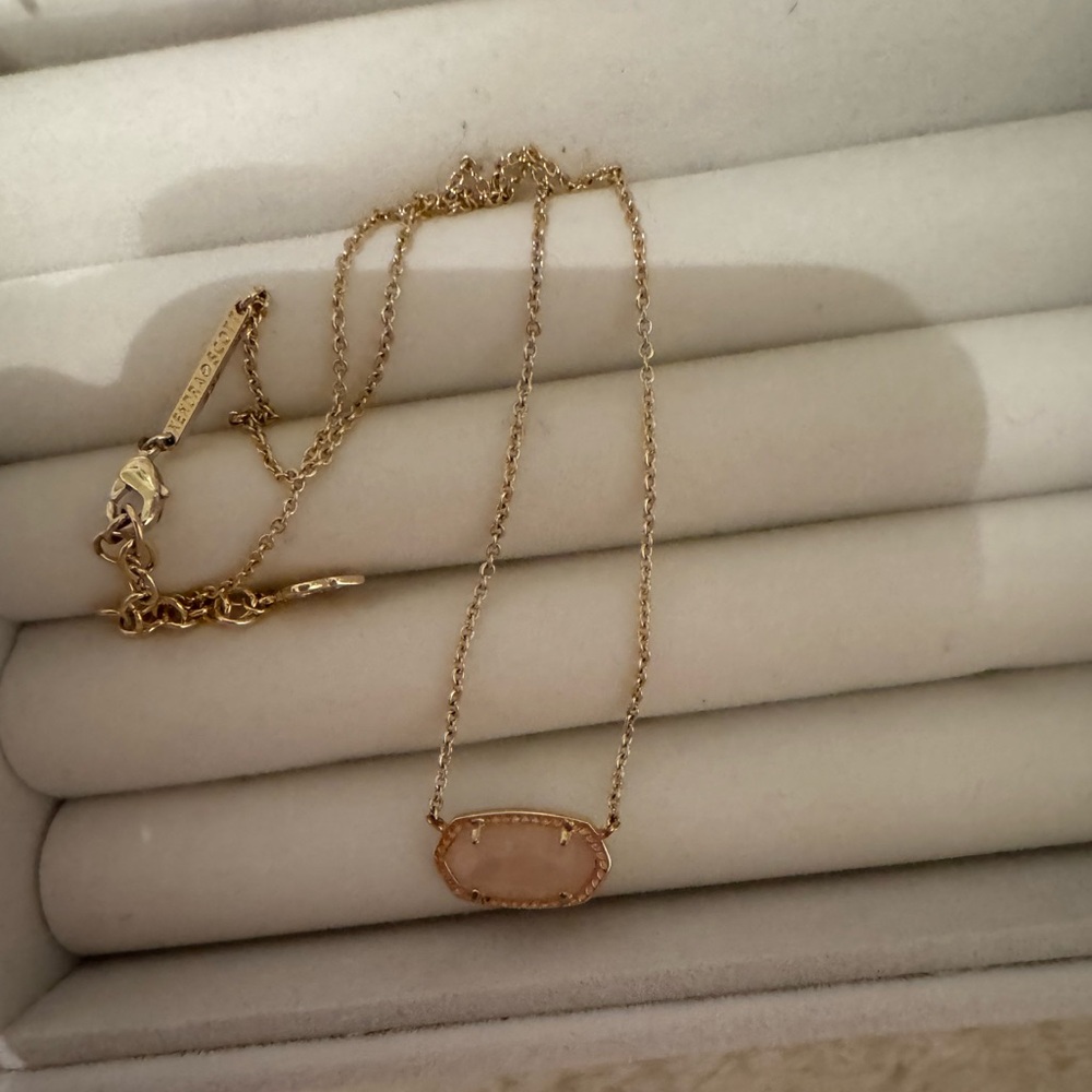 Kendra scott gold necklace with rose quartz stone